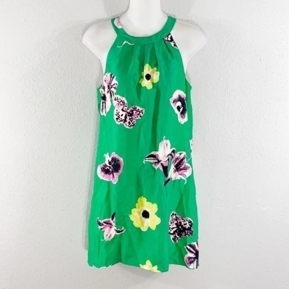 J. Crew green floral silk halter shift dress
